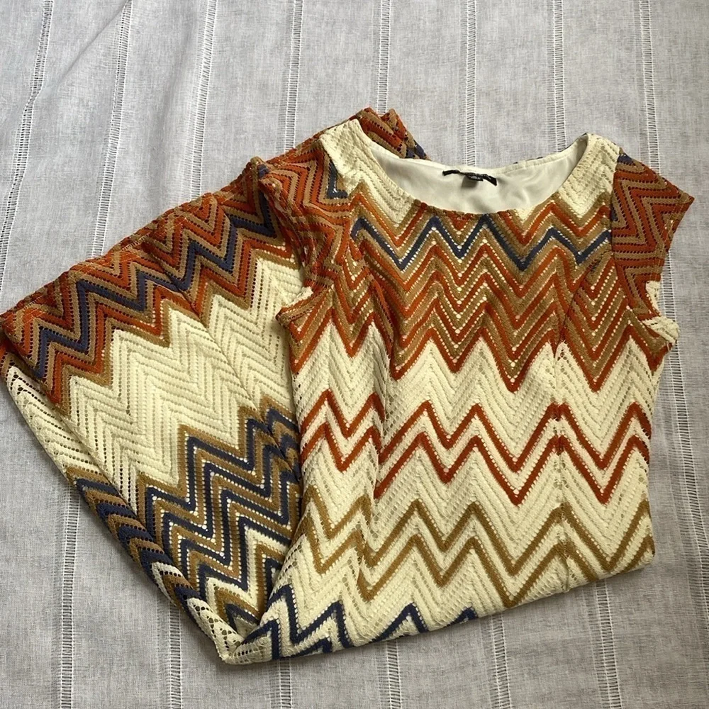 Sharagano crochet NWOT shortsleeved dress in earth tones. - Picture 11 of 17
